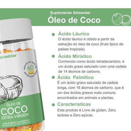 Imagem de Kit 2 Potes Óleo de Coco Encapsulado Suplemento Alimentar Natural Extra Virgem Pura Sabor Original Natunectar 120 Capsulas