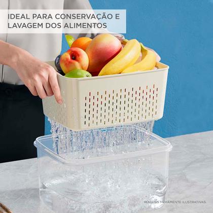 Imagem de Kit 2 Potes Porta Alimentos com Escorredor 1,5L e 3 Litros Frutas