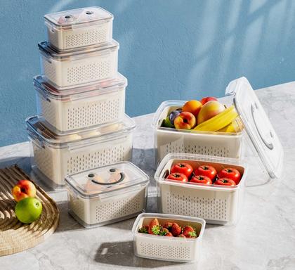 Imagem de Kit 2 Potes Porta Alimentos com Escorredor 1,5L e 3 Litros Frutas