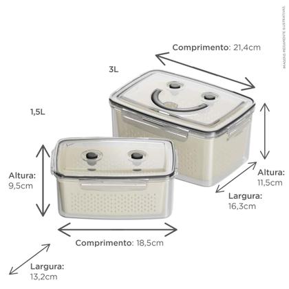 Imagem de Kit 2 Potes Porta Alimentos com Escorredor 1,5L e 3 Litros Frutas