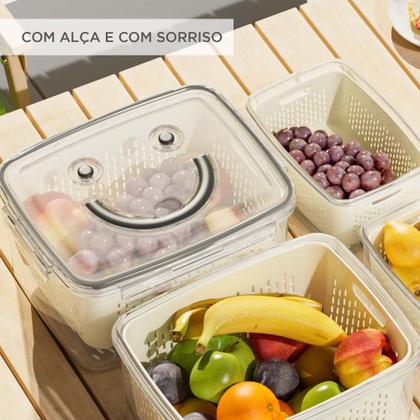 Imagem de Kit 2 Potes Porta Alimentos com Escorredor 1,5L e 3 Litros Frutas