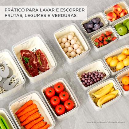 Imagem de Kit 2 Potes Porta Alimentos com Escorredor 1,5L e 3 Litros Frutas
