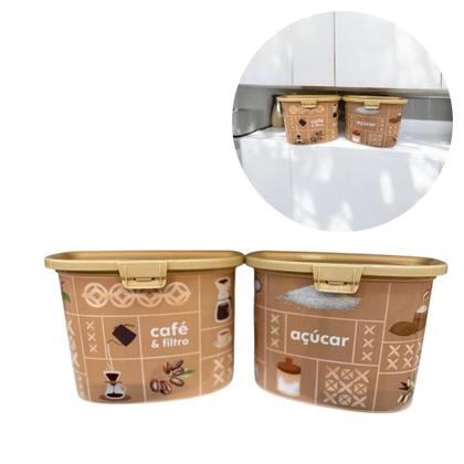 Imagem de Kit 2 Potes Porta Café Filtro Açúcar com Colher Plastico Retro Decorado Açúcar