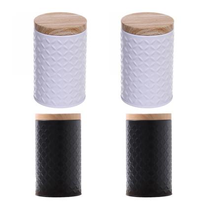 Imagem de Kit 2 Potes Porta Mantimento Café Açúcar Lata De Metal Bambu