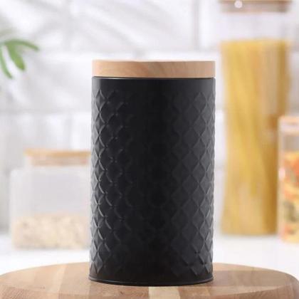 Imagem de Kit 2 Potes Porta Mantimento Café Açúcar Lata De Metal Bambu