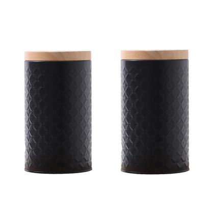 Imagem de Kit 2 Potes Porta Mantimento Café Açúcar Lata De Metal Bambu