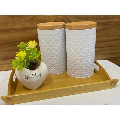 Imagem de Kit 2 Potes Porta Mantimento Café Açúcar Lata De Metal Bambu