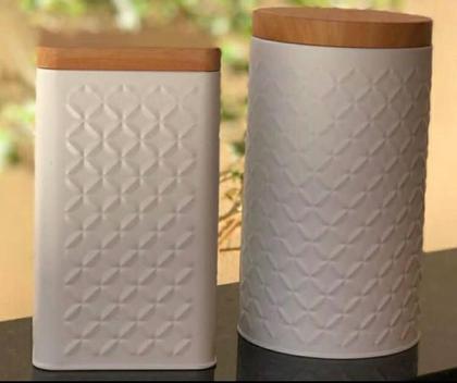 Imagem de Kit 2 Potes Porta Mantimentos Café Açúcar Chá Lata Redondas