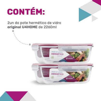 Imagem de Kit 2 Potes Vidro Retangular Hermético C Tampa 2260ml Forno