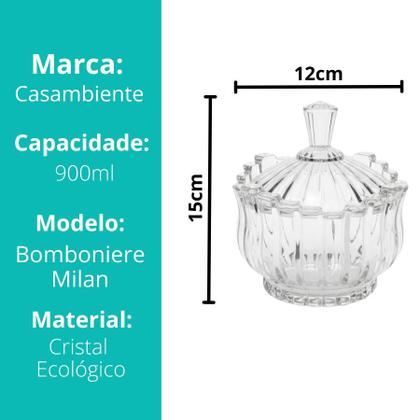 Imagem de Kit 2 Potiche Bomboniere Baleiro Bala De Vidro Decoração Com Tampa 900ml