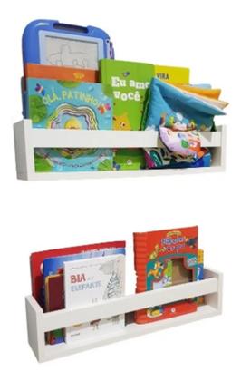 Imagem de Kit 2 Prateleira 30cm livro infantil revistas brinquedos, MDF branco