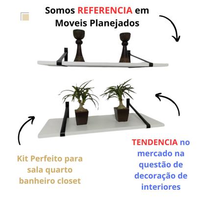 Imagem de Kit 2 Prateleira 60x25 Parede Mdf Com Alça Couro Suporte