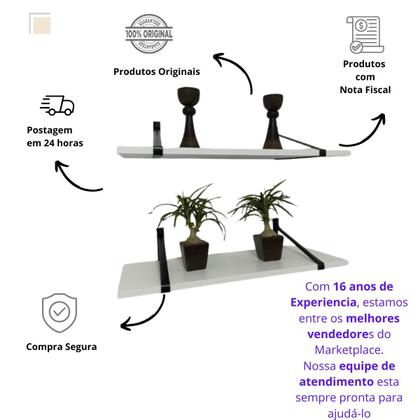 Imagem de Kit 2 Prateleira 60x25 Parede Mdf Com Alça Couro Suporte
