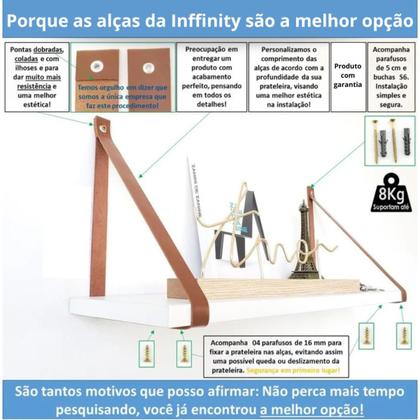 Imagem de Kit 2 Prateleira 60x25 Parede Mdf Com Alça Couro Suporte