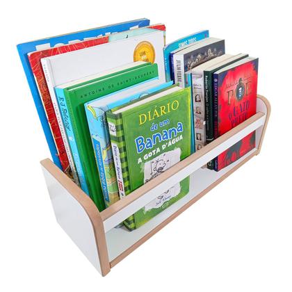Imagem de Kit 2 Prateleiras Estante Suspensa Parede Porta Livros Revistas Madeira MDF Branca 45cm