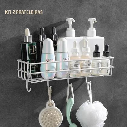 Imagem de Kit 2 Prateleiras Grade para Parede com Ganchos Suporte Multiuso Branco