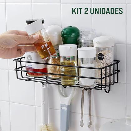 Imagem de Kit 2 Prateleiras Grade para Parede com Ganchos Suporte Multiuso Preto