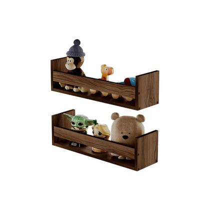 Imagem de Kit 2 Prateleiras Porta Brinquedos Nogal 70 x 12cm Suporte Invisivel