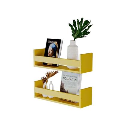 Imagem de Kit 2 Prateleiras Porta Livros Amarela 60 x 12cm Suporte Invisivel