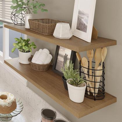Imagem de Kit 2 Prateleiras Suspensas para Cozinha Madesa 80 cm com Mão Francesa - Rustic