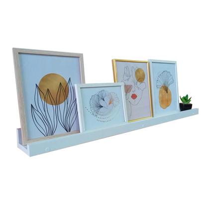 Imagem de Kit 2 Prateleiras Suspensas Parede Porta Quadros Retratos Fotos Livros Lembranças Objetos MDF Branca 91cm