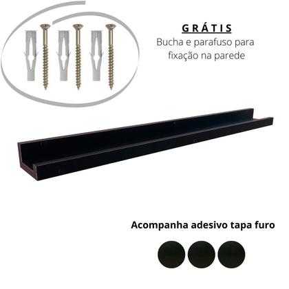 Imagem de Kit 2 Prateleiras Suspensas Parede Porta Quadros Retratos Fotos Livros Lembranças Objetos MDF Preta 91cm