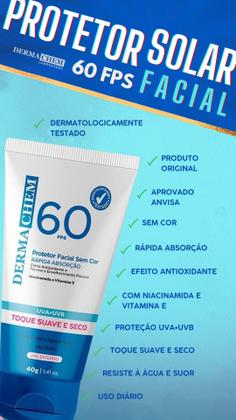 Imagem de Kit 2 Protetor Solar Facial FPS 60 UVA+UVB Dermachem 40g