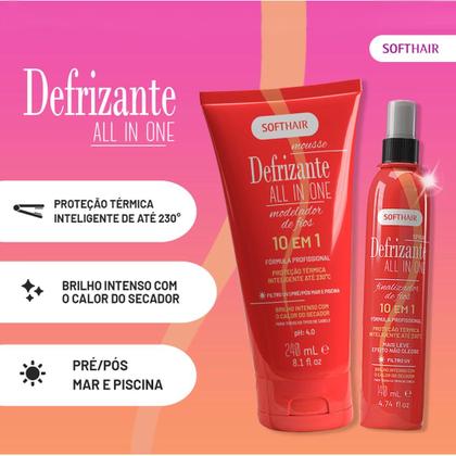 Imagem de Kit 2 Protetor Térmico Cabelo Spray Defrizante All In One 10 em 1 Soft Hair 140ml