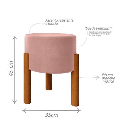 Imagem de KIT 2 Puf ((VELUDO ROSA)) Banco Penteadeira Thor Decorativo redondo-Pés Madeira maciça 45cmx35cm