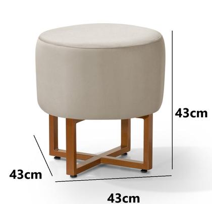 Imagem de Kit 2 Pufes Banqueta Redonda Para Sala Decoração Interior Pes Ferro Cobre Tecido Bege