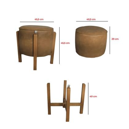 Imagem de Kit 2 Puff Banqueta Redondo Zoe material sintético Caramelo Decorativo Base de Madeira