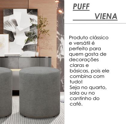 Imagem de kit 2 Puff Banqueta Viena Decorativo Quarto Sala Redondo Linho Cinza