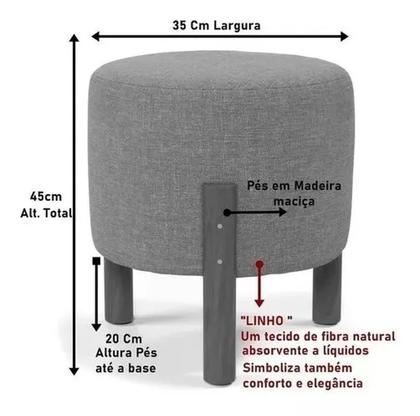 Imagem de Kit 2 Puff Banquinho Decorativo Linho Luxo Pés Maciça