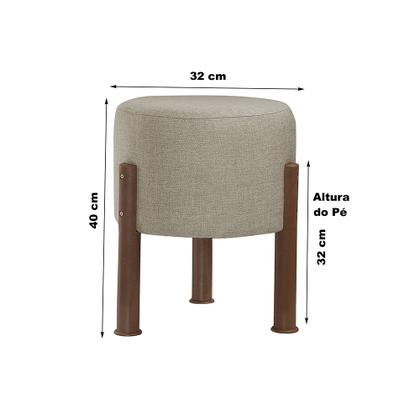 Imagem de Kit 2 Puff Banquinho Redondo Decorativo Thor em Linho Pés Polietileno Cor Bege