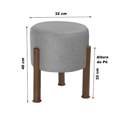 Imagem de Kit 2 Puff Banquinho Redondo Decorativo Thor em Linho Pés Polietileno Cor Cinza