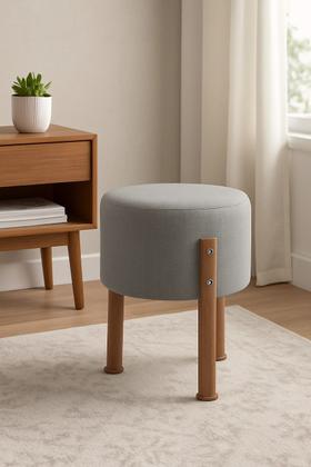 Imagem de Kit 2 Puff Banquinho Redondo Decorativo Thor em Linho Pés Polietileno Cor Cinza - PC MÓVEIS