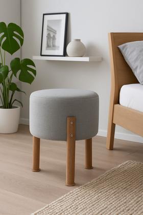 Imagem de Kit 2 Puff Banquinho Redondo Decorativo Thor em Linho Pés Polietileno Cor Cinza - PC MÓVEIS