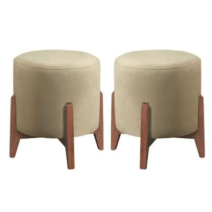 Imagem de Kit 2 puff Decorativo para Sala Redondo Luxo Dallas Linho