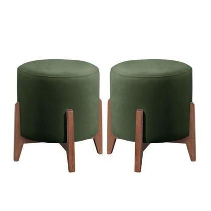 Imagem de Kit 2 Puff Decorativo Para Sala Redondo Luxo Dallas Veludo Verde