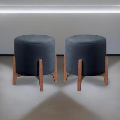 Imagem de Kit 2 puff Decorativo para Sala Redondo Luxo Selena Suede