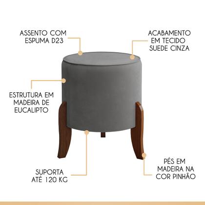 Imagem de Kit 2 Puff Decorativos Redondo 46 x 47 Cm Veneza Suede Cinza CCS