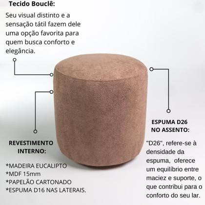 Imagem de Kit 2 Puff Perse Redondo Organico Puffe Decorativo Tecido boucle