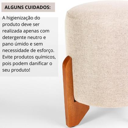 Imagem de Kit 2 Puff Piave Redondo Decorativo Tecido em Linho Puffe Pés Madeira Maciça