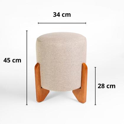 Imagem de Kit 2 Puff Piave Redondo Decorativo Tecido em Linho Puffe Pés Madeira Maciça