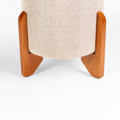 Imagem de Kit 2 Puff Piave Redondo Decorativo Tecido em Linho Puffe Pés Madeira Maciça