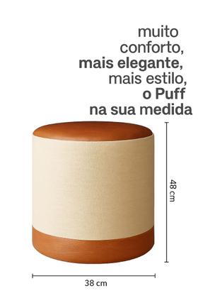 Imagem de Kit 2 Puff Plus Banquinho Redondo Decorativo em Linho Base e Tampo material sintético Bege/ Caramelo