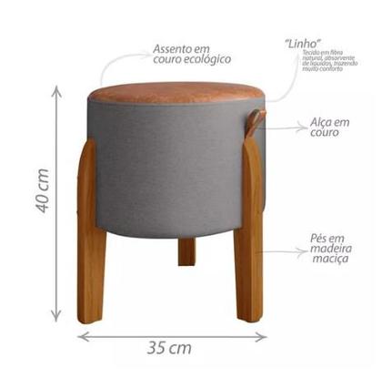 Imagem de Kit 2 Puff, puf banqueta sala redondo pés em madeira tampo em material sintético CM