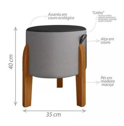 Imagem de Kit 2 Puff, puf banqueta sala redondo pés em madeira tampo em material sintético CM