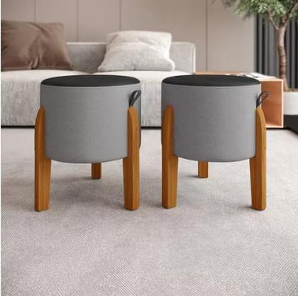 Imagem de Kit 2 Puff, puf banqueta sala redondo pés em madeira tampo em material sintético CM