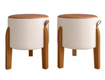 Imagem de Kit 2 Puff, puf banqueta sala redondo pés em madeira tampo em material sintético CM